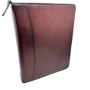 Franklin Quest Full Grain Aniline Leather Brown Planner Classic Sz 7 Ring Zipper